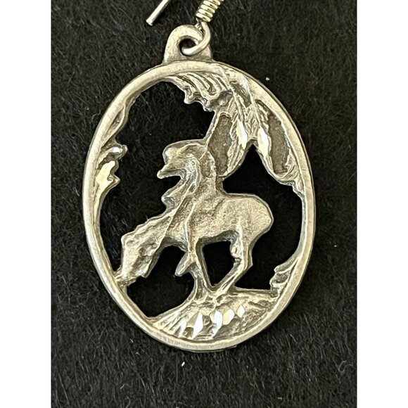 Vintage Pewter Earrings Horse Cowboy 1996 Sisk - Picture 2 of 7